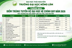 Thông báo điểm trúng tuyển hệ đại học hệ chính quy năm 2026